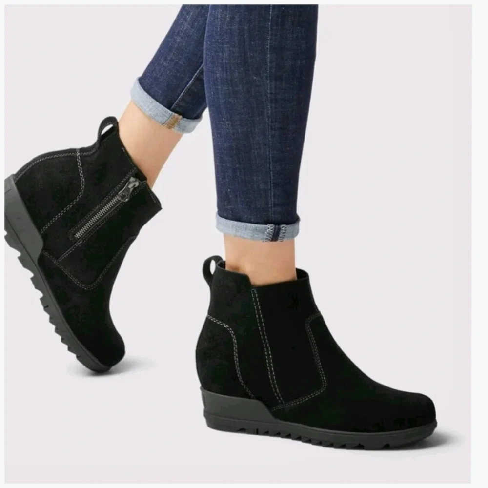 Sorel Evie Waterproof Ankle Boots in Black Suede
